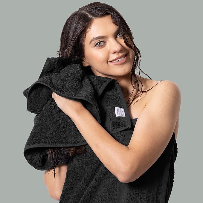Chakir Turkish Linens Premium Cotton Absorbent Turkish Towels (Hand Towel - 4 Piece Black)