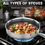 Non Stick Frying Pans,Hybrid Frying Pan with Lid,Non Toxic Frying Pans Nonstick,Stainless Steel Skillet,Dishwasher and Oven-Safe,Compatible with All Cooktops, 2-Piece Set (7.8+11in)