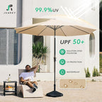 JEAREY 10FT Outdoor Patio Umbrella Outdoor Table Umbrella with Push Button Tilt and Crank, Market Umbrella 8 Sturdy Ribs UV Protection Waterproof for Pool, Garden (Beige)