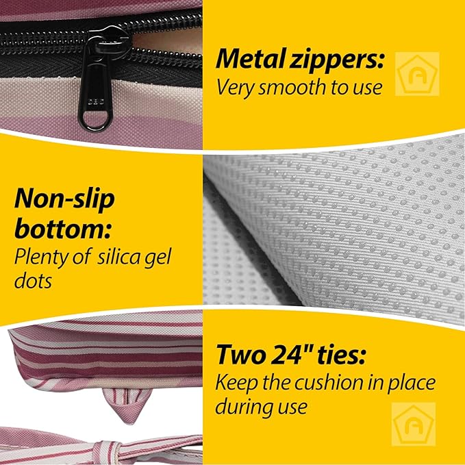 AAAAAcessories Outdoor Seat Cushions for Chairs, Waterproof, Fade-Resistant, 22" x 22" x 3", Patio Furniture Replacement Cushions, Set of 2, Dusty Rose Garden Stripe