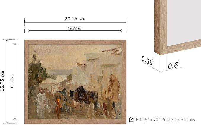Poster Master Vintage The Bazaar Painting Poster - Retro Street in Udaipur Print - India Art - Cityscape Art - Farmhouse Art - Abstract Art - Office or Living Room Wall Decor, 16x20 Beige Framed