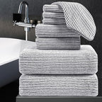 8-Piece Premium Towel Set for Bathroom|2 Oversized Large Bath Sheet,2 Hand Towels,4 Washcloths|Soft Cozy Highly Absorbent Fast Dry Microfiber Shower Towel Set for Hotel Bathroom Essentials,Black White