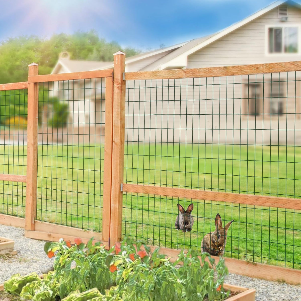 Green PVC Coated Welded Wire Fence 48 Inch x 50 Foot, 2 Inch x 4 Inch 14GA, Garden Border Fencing Roll Vinyl Coating Metal Wire Mesh Hardware Cloth for Yard Vegetable Plant Protection