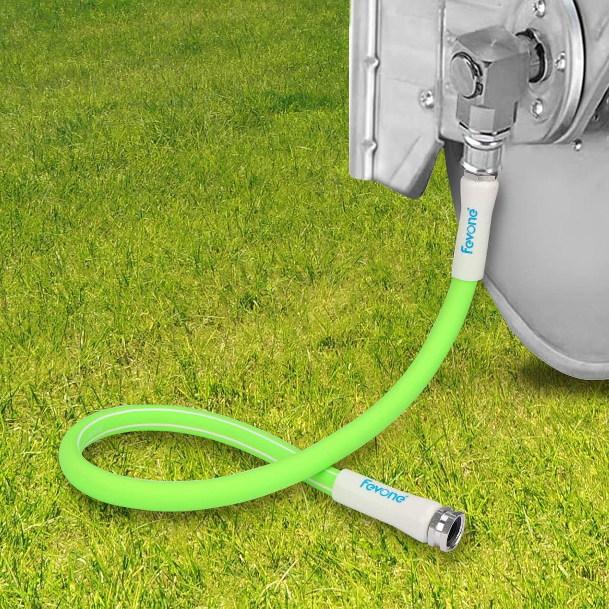 Fevone 25 ft x 5/8" Heavy Duty Garden Hose, Drinking Water Safe, Flexible & Kink-Free Hybrid Polymer Water Hose, Lightweight Outdoor Hose with 3/4" Solid Aluminum Fittings