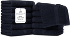 100% Cotton Wash Cloth for face & Body Set of 12, (12 x 12 inches) Sustainable, Soft, Highly Absorbent, Combed Cotton Wash Cloths Pack of 12 for Hotels, Spa, Bathroom, Dorm, Black