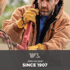 Wells Lamont Leather Work Gloves for Men – Heavy Duty, Cowhide, Abrasion & Puncture Resistant – Adjustable Wrist, Gunn Cut Design, Ideal for Ranching, Farming, Construction - Saddletan - M