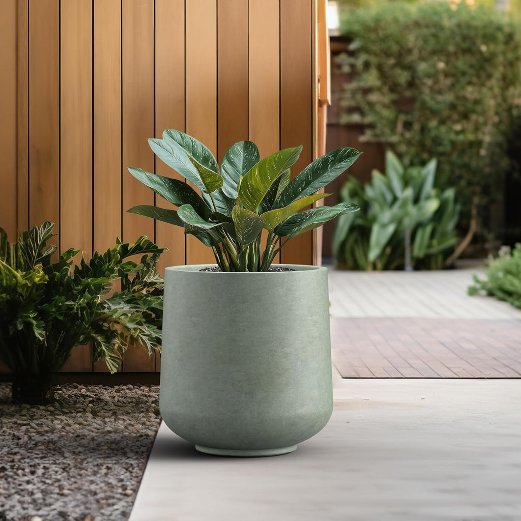 Kante 15.3" Dia Round Concrete Planter, Outdoor Indoor Large Plant Pots Containers with Drainage Hole and Rubber Plug for Home Garden Patio, Mint Green