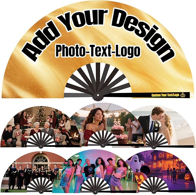 Custom Fans with Your Photo/Text - 13 Inch Personalized Folding Hand Fan for Line Dancing, Weddings, Parties | Decorative Gift for Women, Church Events & Dance Performances (180, 13 Inch)