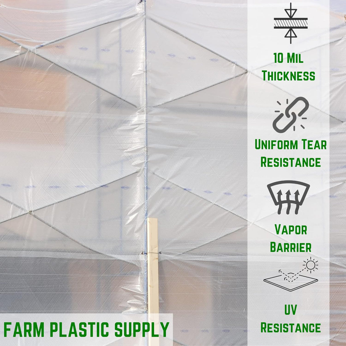 Farm Plastic Supply - Dura Skrim String Reinforced Clear Plastic Sheeting - 10 Mil - (40' x 20') - UV-Rated Extra Heavy Duty Poly Film Tear Resistant, Vapor Barrier Polyethylene Roll for Construction