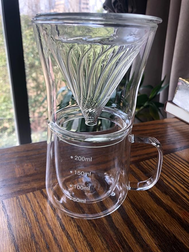 TaiLake Coffee Self Brewing Cup - Perfect for Single Serve Coffee - Experience the Art of One Cup Pour Over Coffee Maker(Vortex Filter Set)