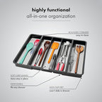 madesmart Expandable Utensil Tray - Granite| CLASSIC COLLECTION| 5-Compartments | Kitchen Organizer | Soft-Grip Lining | Easy to Clean | BPA-Free