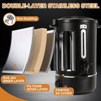 Commercial Coffee Urn，110 Cups/16.5L Black Stainless Steel Large Coffee Dispenser，Double Wall Electric Coffee Urn，Electric Coffee Maker Urn，Commercial Percolate Coffee Maker Hot Water Urn