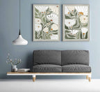 2 Pcs Boho Wildflowers Canvas Wall Art Green Bohemia Abstract Floral Botanical Painting Picture Wall Decor Poster Print Artwork for Living Room Bedroom Bathroom Home Decoration Unframed