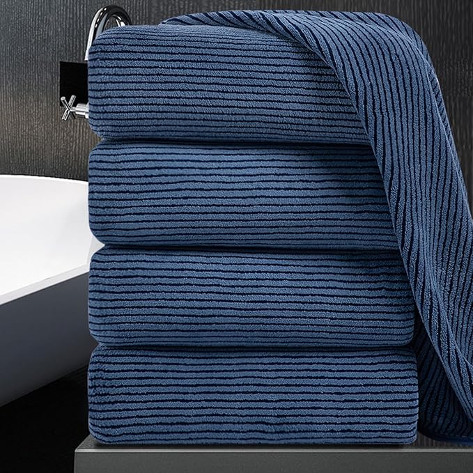 4 Piece Bath Towel Set 35"x70"Oversized Bath Towel for Bathroom Ultra Soft Fluffy Extra Large Bath Sheet Luxury Premium Bathroom Towel Highly Absorbent Quick Dry Shower Towel for Hotel Spa,Navy Blue