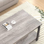 FOLUBAN Rustic Coffee Table, Modern Wood Center Table for Living Room, Industrial 2 Tier Rectangle Low Cocktail Tea Table with Storage Shelf, Light Grey