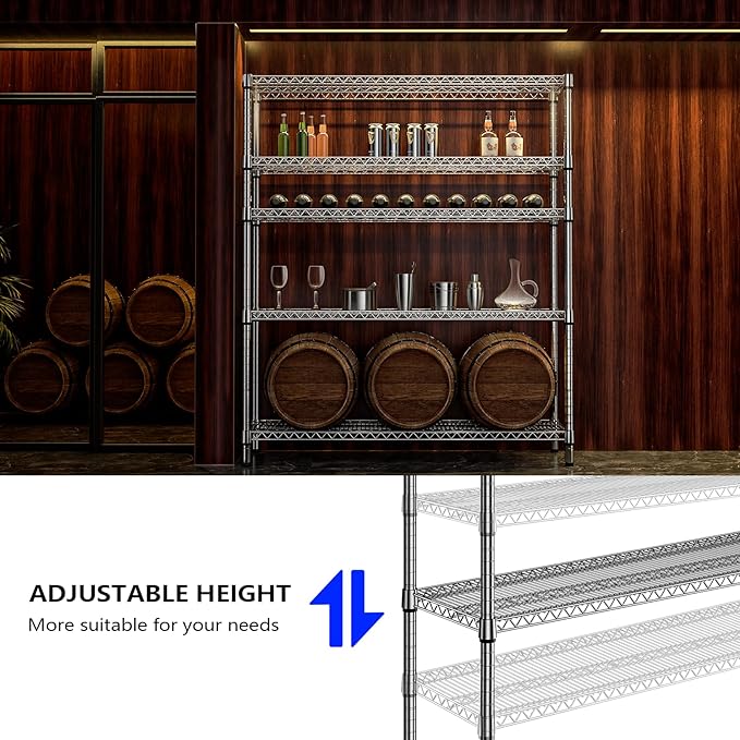 2200 Lbs 5 Tier Storage Rack Metal Wire Shelving Unit, Storage Standing Shelf Organizer for Laundry Bathroom Kitchen Pantry Closet Garage, Chrome 17.7" D x 59.1" W x 70.4" H