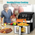 Air Fryer 6.2 QT Large Capacity Oilless Hot Air Fryers Oven 1500W Healthy Cooker with 10 Presets, Digital LCD Touch Screen, Visual Cooking Window, Non-Stick Basket, Included Recipe (Silver-L)