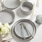 Stone Lain Haven Stoneware 32-Piece Dinnerware Set, Plates and Bowls Sets for 8, Grey Dish Set, Includes Dinner and Salad Plates, Cereal Bowls, Glassware, Microwave & Dishwasher Safe