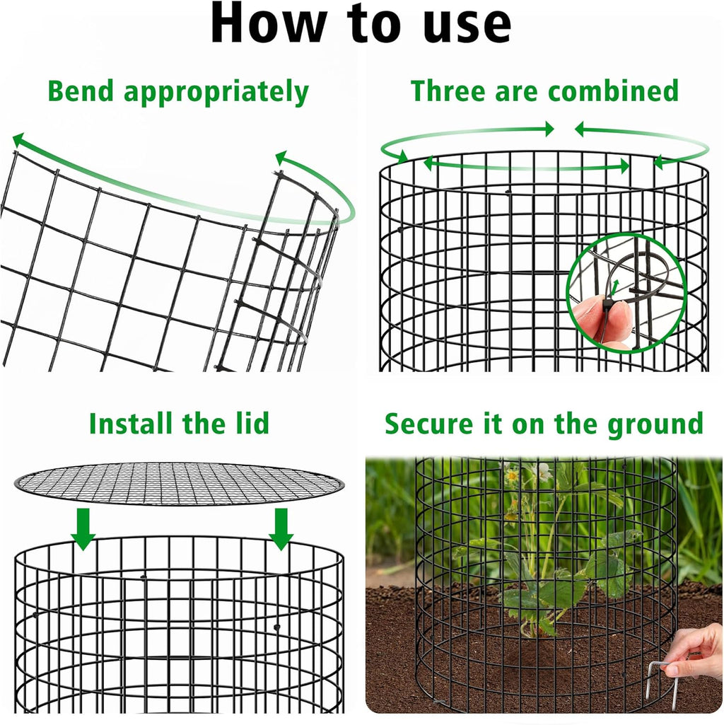 Hi Sasara 5 Sets Wire Plant Protectors Cage with Staples,11.8" Dia x 11.8" H,Plant Protector with Round Lids to Keep Animals Out,Wire Plant Protector Cage for Plants Vegetables Flower