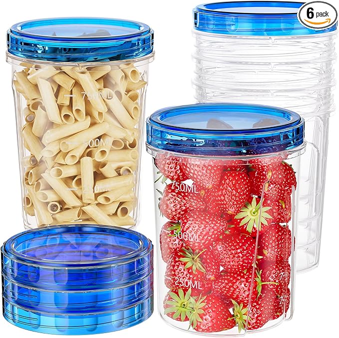 Freezer Storage Containers, Food Storage Containers with Leakproof Twist Top Lids, Stackable Plastic Containers with Lids, Reusable Soup Containers for Meal Prep, Lunch, Leftovers [6 Pack-32 OZ]