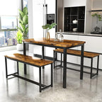 AWQM Dining Room Table Set, Kitchen Table Set with 2 Benches, Ideal for Home, Kitchen and Dining Room, Breakfast Table of 43.3x23.6x28.5 inches, Benches of 38.5x11.8x17.5 inches, Rustic Brown