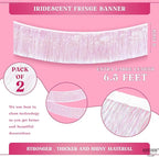 KatchOn, White Iridescent Fringe Banner - 6.5 Feet, Pack of 2 | Iridescent Fringe Garland for Bachelorette Party Decorations | Iridescent Tinsel Garland for Halloween Decor, Christmas Decorations