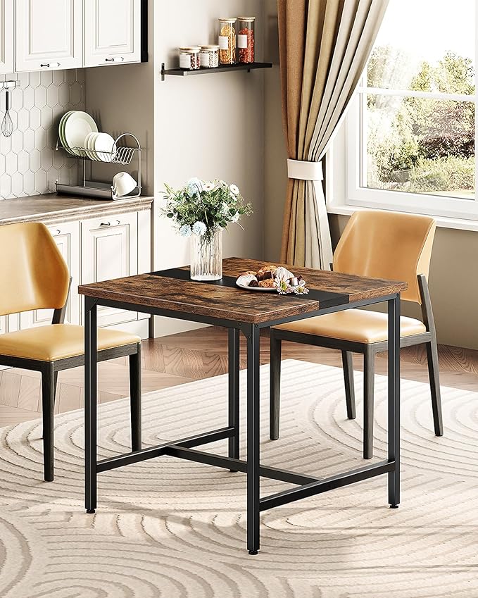 Square Kitchen Dining Table, 29.5'' Dining Table, Small Dining Tables, Writing Desk, Coffee Tables, for Restaurant, Living Room, Apartment, Rustic Brown and Black TCZ02BF