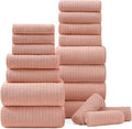 18 Piece Bath Towels Set,Super Soft Family Bathroom Towel Set with Hanging Loops-6 Bath Towels,6 Hand Towels,6 Washcloths,Highly Absorbent Quick Dry Shower Towel for Bathroom,Hotel,Spa-Blush Towel Set
