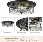 Industrial Flush Mount Ceiling Light, 16" 3-Light Modern Ceiling Light Fixture, Hammered Modern Kitchen Ceiling Light for Bedroom, Living Room, Kitchen Island (Black)