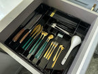 IEEK Kitchen Drawer Organizer for Cutlery and Utensils,Adjustable Silverware Drawer Organizer Tray,Kitchen Storage Divider for Spatula Tools,Gadgets,Forks,Knives,Spoons and Chopsticks,Black-L