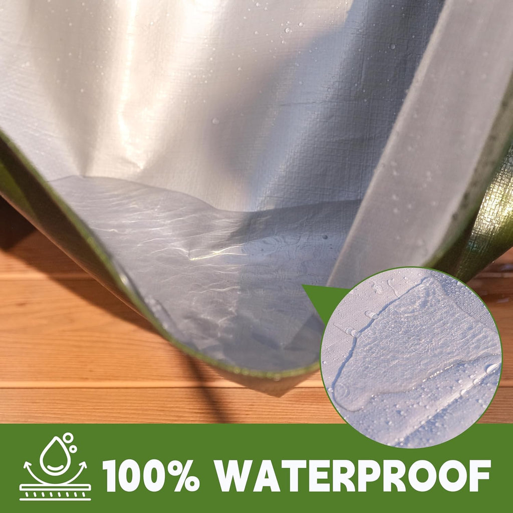 Green/Silver Heavy Duty Waterproof Tarp 10x10FT, 12mil Thick，Multifunctional tarp Whit Tear&Fade Resistant,UV Resistant,with Grommets and Reinforced Edges.