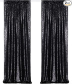 Poise3EHome Black Sequin Backdrop Curtains, 2 Panels 2FTx8FT Glitter Photo Booth Backdrop for Halloween Birthday Bachelorette Wednesday Twilight Party Decorations