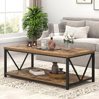 EXCEFUR Modern Coffee Table, Rustic Wood and Metal Living Room Table with Storage Shelf, Industrial Rectangle Center Table, 47 Inch Brown
