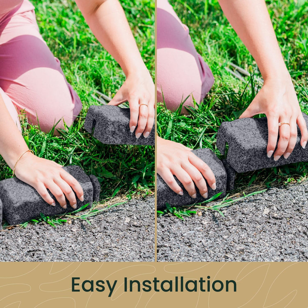 Beuta Landscape Edging | Garden Edging Border | Faux Stone Bricks for Lawn edging, Flower beds, Pathways & Yard Edging– 10 Packs | Each Section Has 6 Bricks 48"L x 4"W x 2.25"H | 30 Spikes |Charcoal