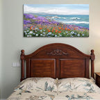 YDYSUNE Coastal Wall Art Ocean Picture for Living Room Blue Modern Home Bedroom Decoration Coast Beach Flower Painting Seascape Framed Artwork Decor 24×48IN
