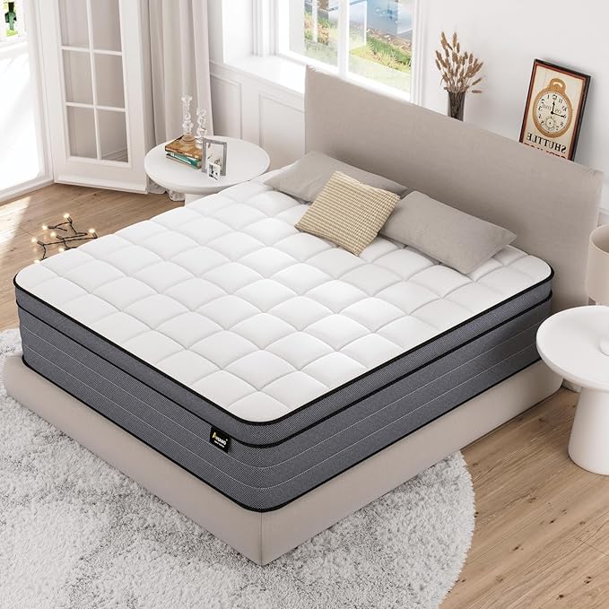 Queen Mattress, 14 Inch Hybrid Mattress Queen Size in a Box with Cooling Gel Memory Foam and Individual Pocket Springs|Motion Isolation&Pressure Relief