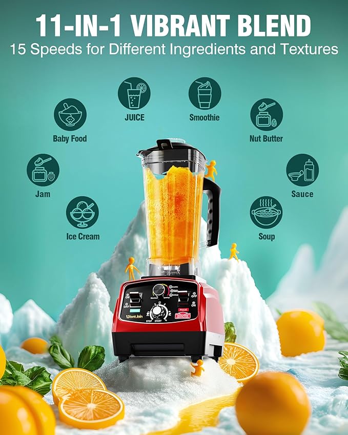 WantJoin Commercial Blender - 68oz Large Capacity Professional Blenders for Kitchen Smoothie Blender w/Powerful 2.5 HP Motor, 15 Speeds, 1-5min Timer, 30000 RPM, High Speed for Catering &Home