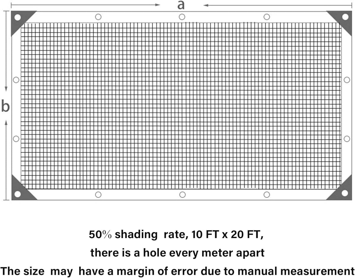 winemana 50% Shade Cloth for Garden- 10x20 FT Breathable Mesh Tarp for Vegetables & Plants, Outdoor Patio Sun Shade with Grommets - Chicken Coop, Dog Kennel Cover