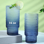 6pcs Hobnail Drinking Glasses Set, 16 oz Vintage Glassware Drinking Glasses, Gradual Gray-blue Water Glasses Tumbler, Cups for Kitchen, Juice, Beer, Cocktail, Whiskey