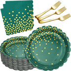 105PCS Green Plates and Napkins Party Supplies, Green and Gold Birthday Party Decorations, 7” Dessert Paper Plates for Wedding Baby Shower Graduation Decorations, Serves 35