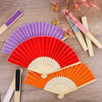 MCEAST 50 Pieces Silk Folding Fan with Bamboo Frames, Handheld Fan Folding Hand Fan Foldable Fan for Wedding Gifts, Party Favors, Home Decoration, Multicolor