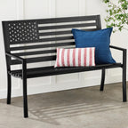 Best Choice Products Outdoor Bench 2-Person Steel Indoor/Outdoor Bench for Garden, Patio, Porch, Entryway w/American Flag, 790lb Capacity – Black