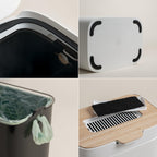 KAZAI. Compost Bin Kitchen 'Elin' | 1.2 GAL / 4.5L Countertop Compost Bin with Wooden Lid & Filter | Odor-Free, Dishwasher Safe, with Inner Bucket | Small Indoor Kitchen Composter | Off-White/Bamboo