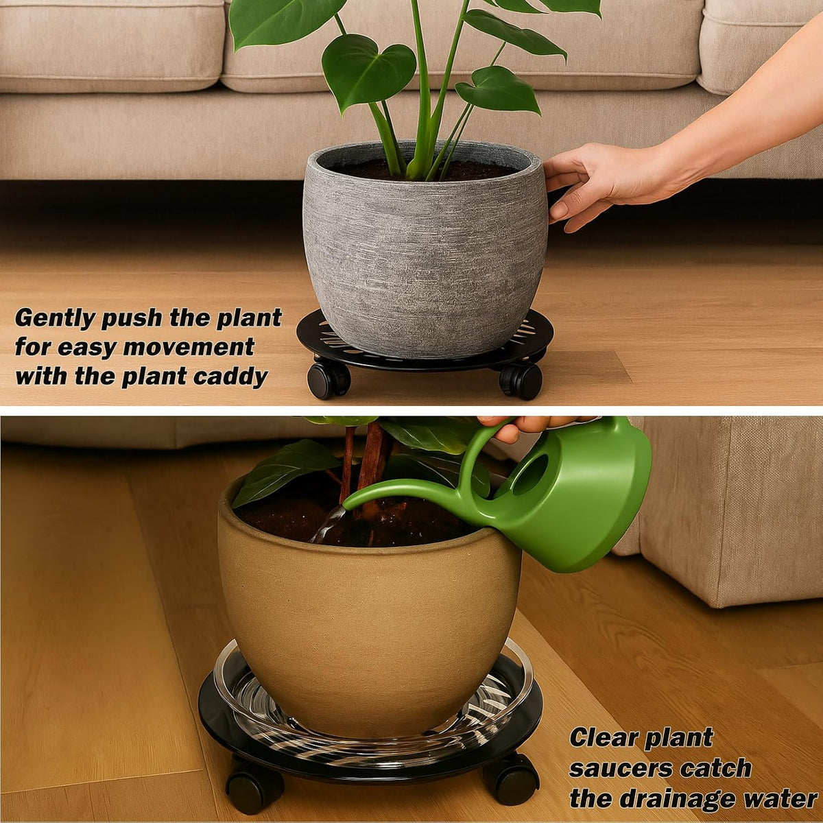 2 Packs Large Metal Plant Caddy with PU Wheels 13.6" Heavy-duty Wrought Iron Rolling Plant Stands Indoor Outdoor Wheeled Plant Dolly Planter Mover Rollers Plant, Leaf Style
