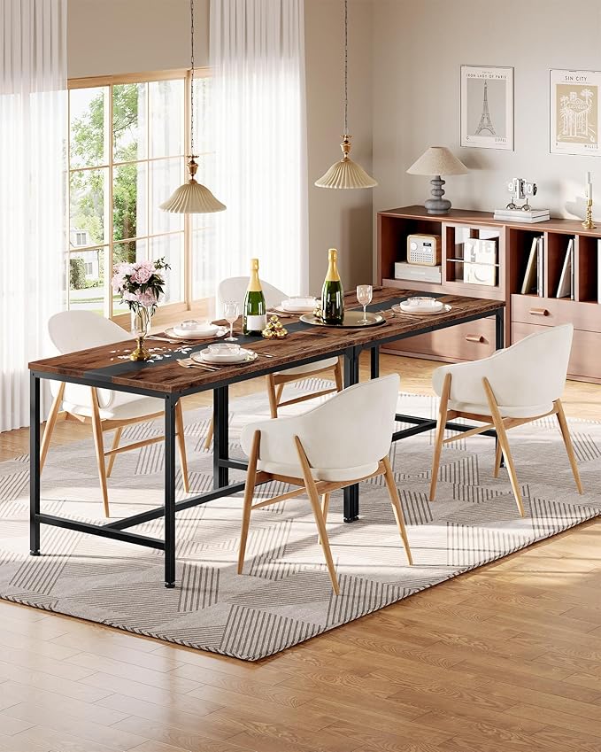 47.2'' Dining Table, Rectangle Color-Blocked Kitchen Dinner Table, for 6 People, Writing Desk, for Dining Room, Living Room, Office, Rustic Brown and Black TCZ12BF