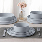 E-far Dinnerware Sets for 8, 24-Piece Stoneware Plates and Bowls Dish Set, Modern Kitchen Dinning Dishware, Chip and Scratch Resistant, Microwave & Dishwasher Safe, Speckled Gray