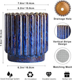 Ceramic Pots for Plants - 7.6 Inch Plant Pots Indoor with Drainage Hole, Fluted Round Ceramic Planter Outdoor, Modern Flower Planter, Home Office Living Room Decor, Garden Gifts, Blue