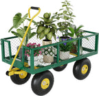 Metal Wagon - 900lbs Garden Cart with 10" Multi-Terrain Tires, 4 Removable Mesh Sides & 180° Swivel Handle, Yard Wagon Cart for Lawn, Yard, Patio Gardening