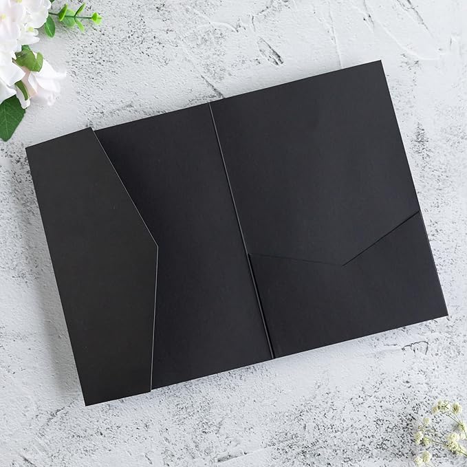 20 PCS Black Tri-fold Laser Cut Wedding Invitation Pockets for 5x7 Wedding Cards Bridal Shower Engagement Quinceanera Invitation