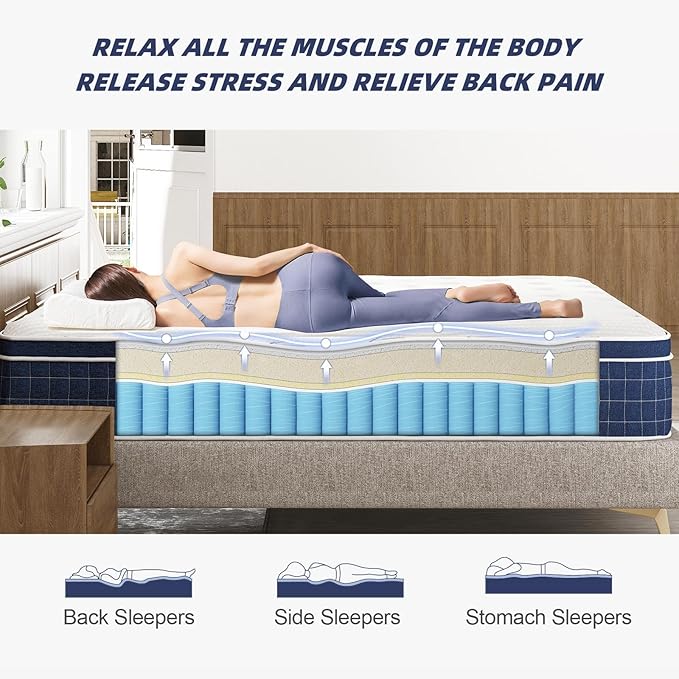 King Size Mattress, 12 Inch Medium Firm King Mattress in a Box, Hybrid Mattresses With High Density Gel Memory Foam & Independent Pocket Springs for Motion Isolation & Edge Support, Release Stress